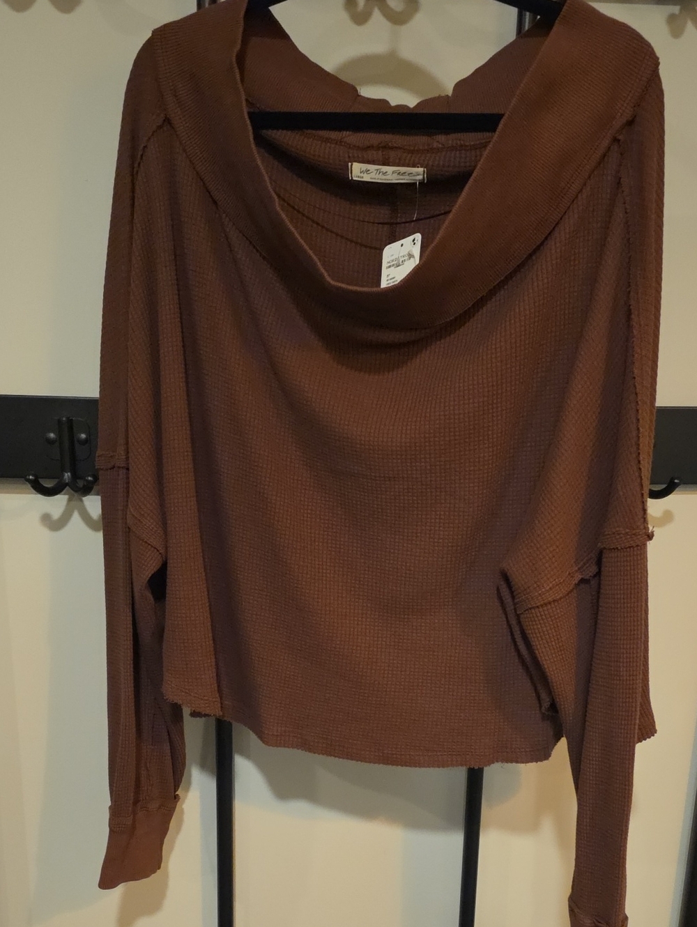 We The Free Chocolate Brown Waffle Cowl Neck Sweater